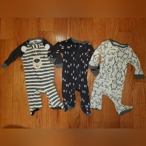 Gerber Gray and Navy Animal Print Footies Bundle